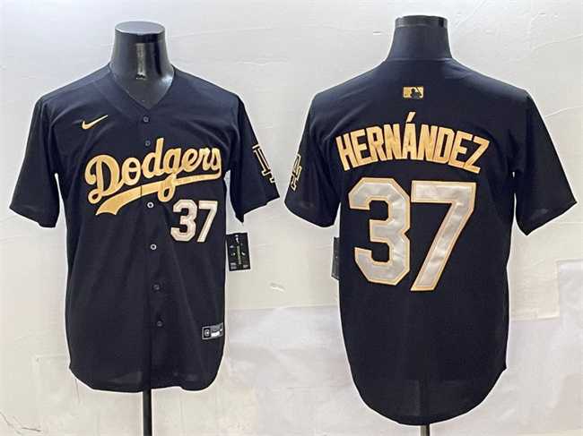 Mens Los Angeles Dodgers #37 Teoscar Hernandez Black Gold Limited Stitched Jersey
